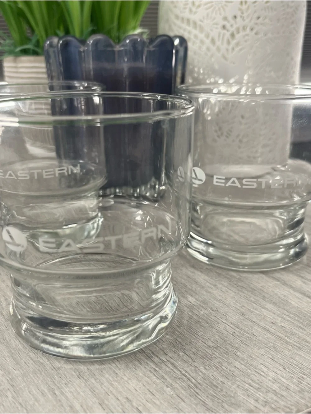 Vintage Eastern Airlines Footed Rocks Set of 5 Glasses Whiskey Lowball Retro Bar